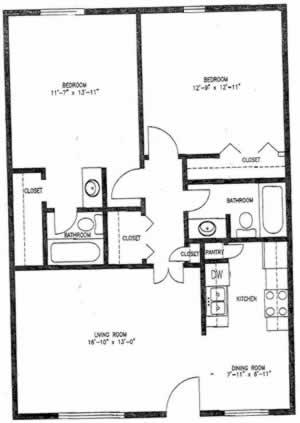 B2 - Two Bedroom / Two Bath / 1015 Sq. Ft.*