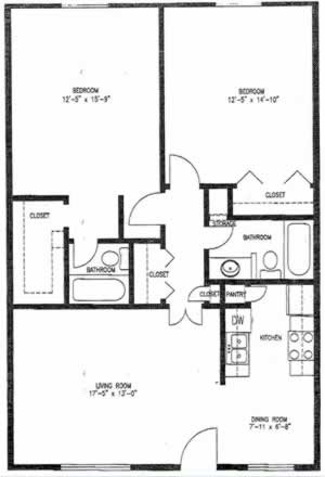 B2A - Two Bedroom / Two Bath / 1070 Sq. Ft.*